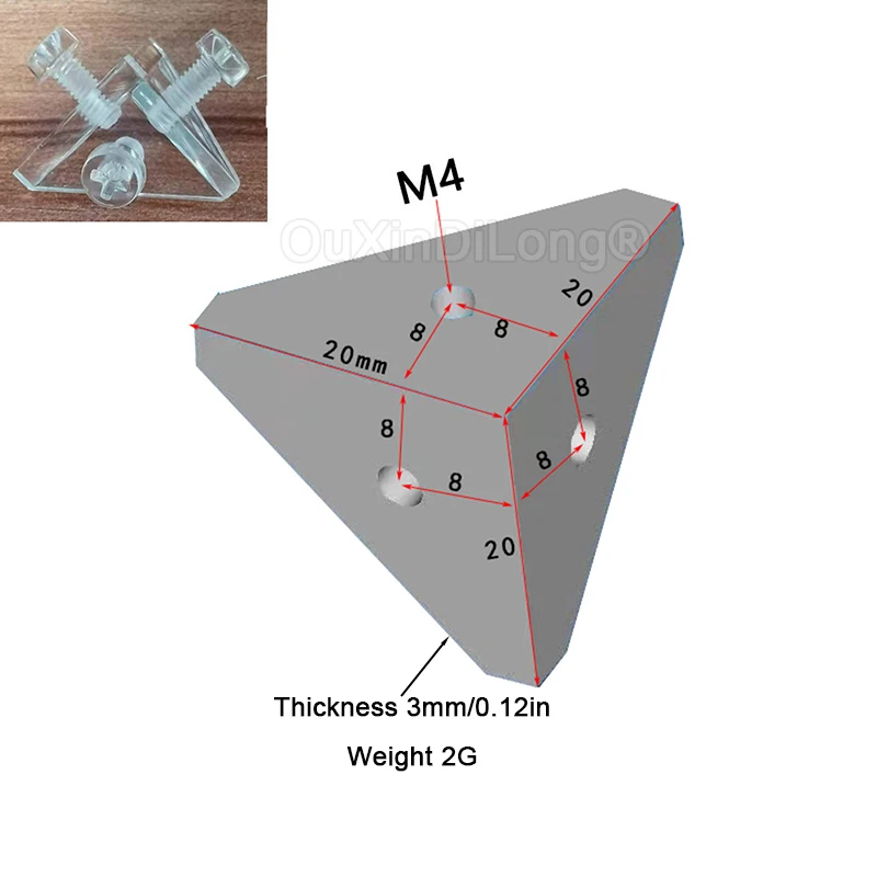 Imagem -04 - Acrílico Clear Corner Suportes Suporte do Ângulo Direito Joint Brace Holder Clipes Plásticos 3-sided Conexão de Rosca Faça Você Mesmo Fg1287 100 Pcs