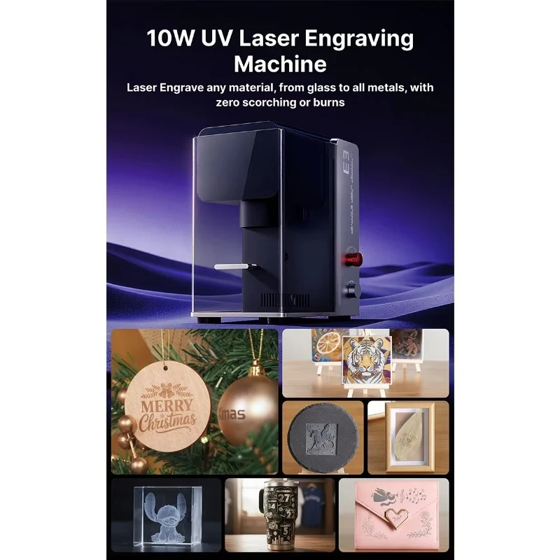 E3 10W UV Laser Engraving Machine-Auto Align Smart Vision Wood & Stone Engraving AI/DXF Support New