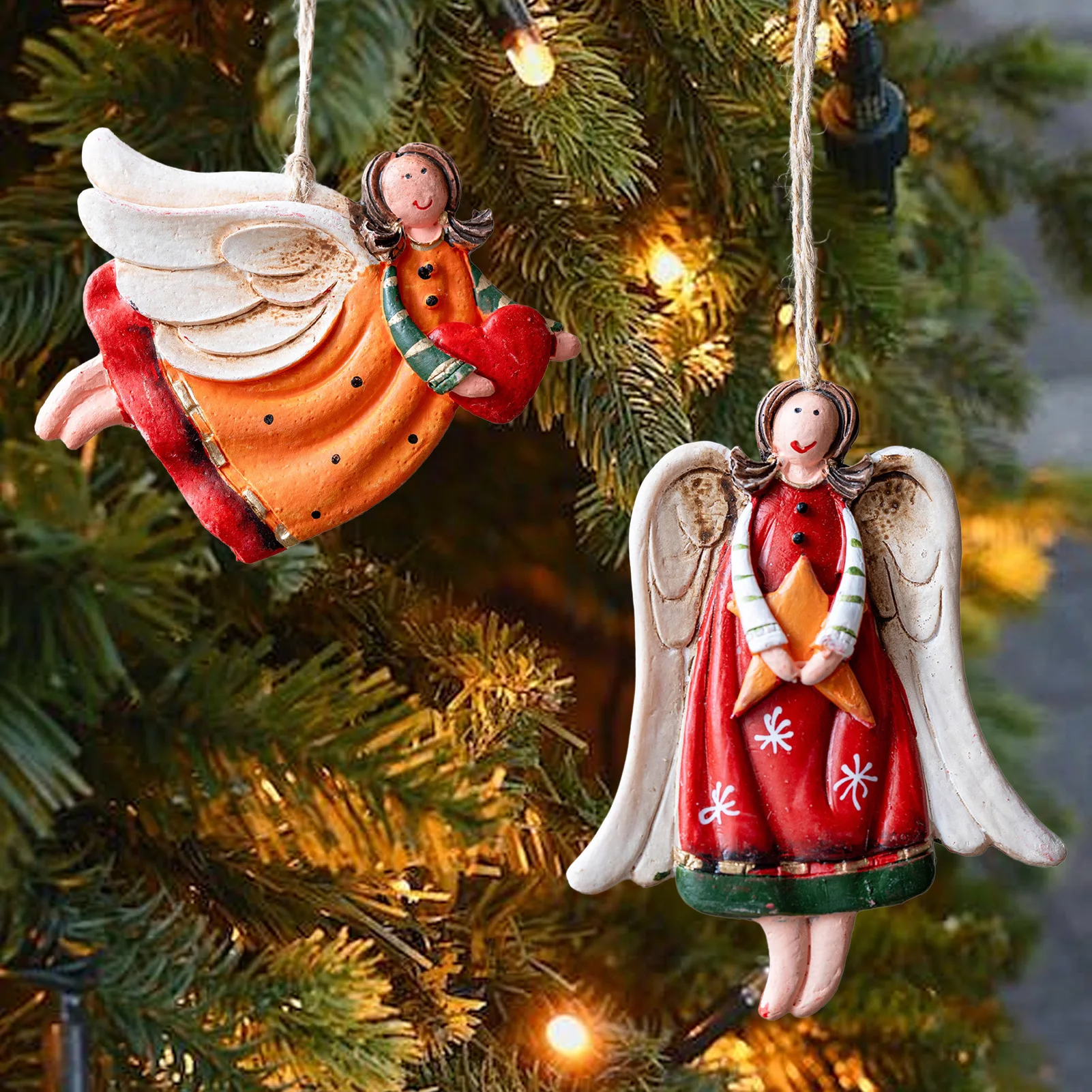 

2D Vintage Angel Pendant Nordic Style Resin Fairy Hanging For Wall Door Handle Tree 2025 Christmas Navidad New Year Decorations