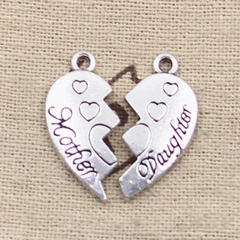 5set Charms Heart Mother Daughter Puzzle 21x21mm Tibetan Silver Color Pendants DIY Antique Making Handmade DIY Findings Crafts