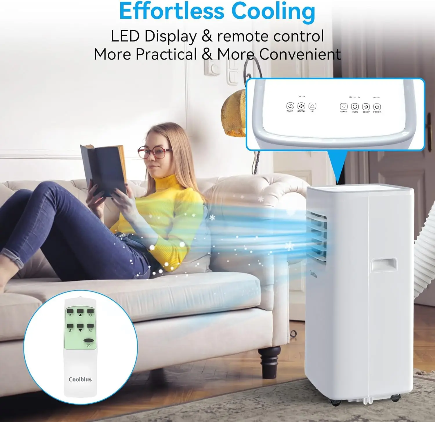 Climatiseur portable 8500 BTU, refroidissement jusqu'à 360 m², fédération, unité de climatisation portable 3 en 1 avec télécommande, affichage LED, 24 heures