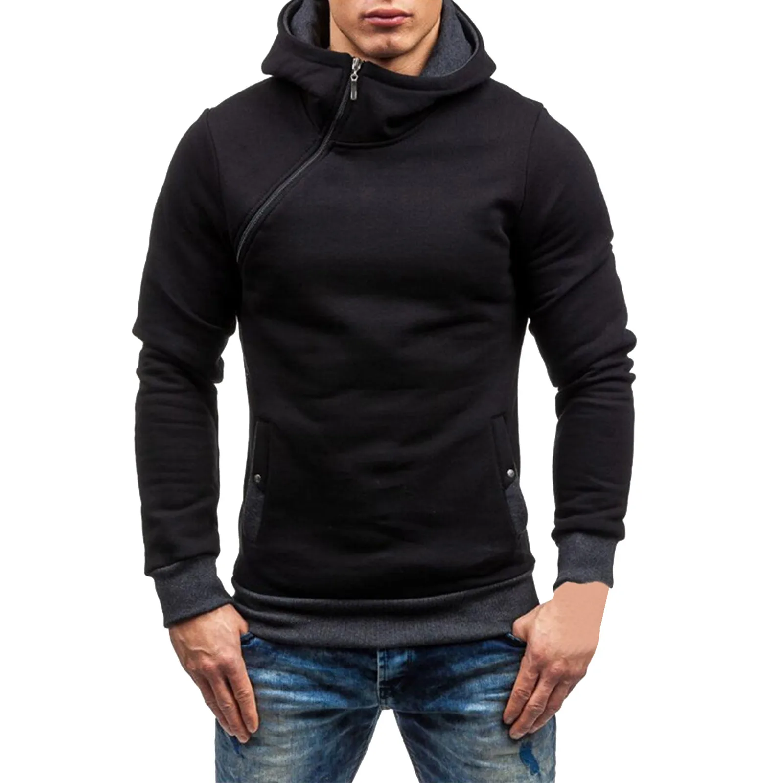 

2023 Men's Hoodies Sweatshirts New Slim Pullover Men's Hoody Sweatshirt for Male Diagonal Zipper Man Hood Sweatshirt Hot Sale