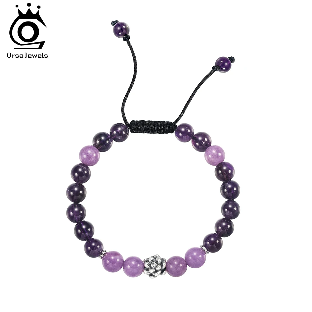 

Браслет ORSA JEWELS из стерлингового серебра S925 с бусинами и подвесками в форме цветка, с натуральным камнем аметистом, для повседневной носки, GMB105