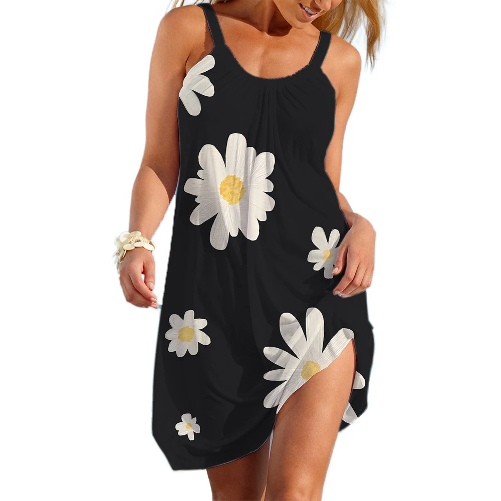 Woman Flower Slip Dresses Summer Women\'s Cool Beach Dress Clothes Sleeveless Sexy Sling Seaside Skirt Top Girls Trend Streetwear