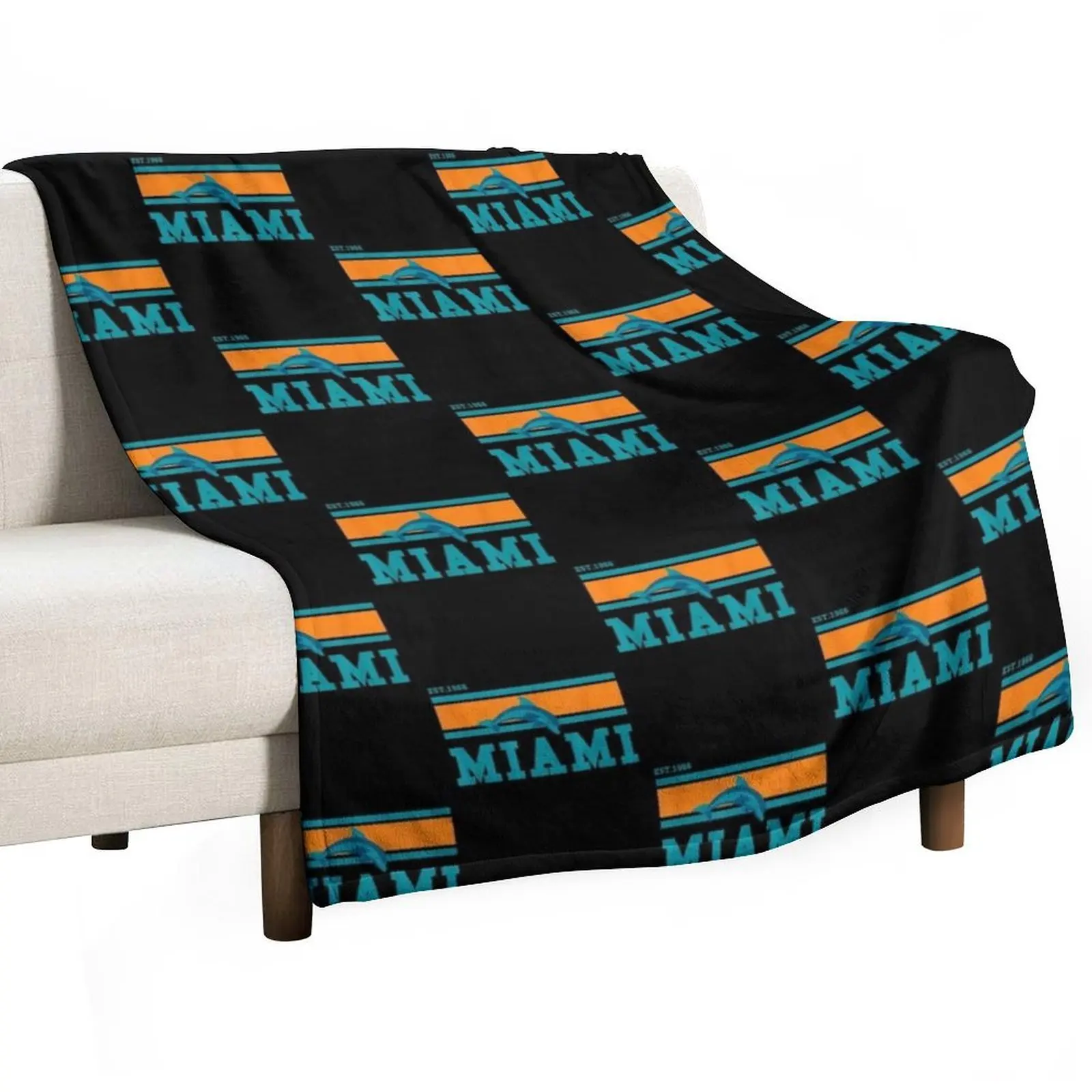 Miami Sports Team Est.1966 Athletic Novelty Dolphin- Limited Edition Perfect Gift Throw Blanket Fashion Sofas Blankets