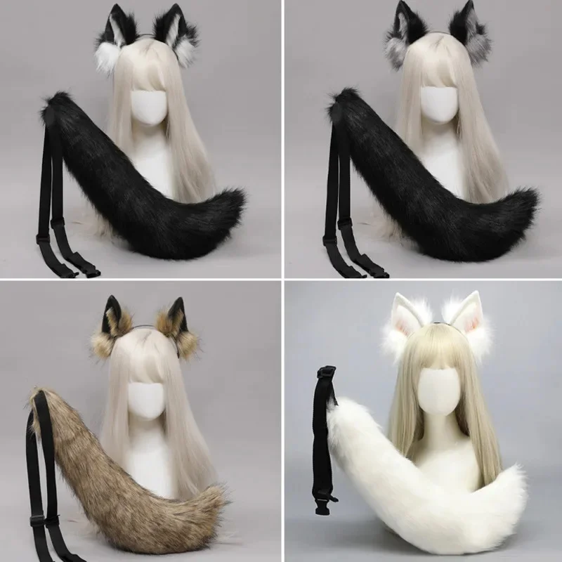 Diadema con orejas de gato Y2K, simulación de bestia, accesorios bonitos, diadema con aro para el pelo de lobo solitario, conjunto de accesorios para el cabello