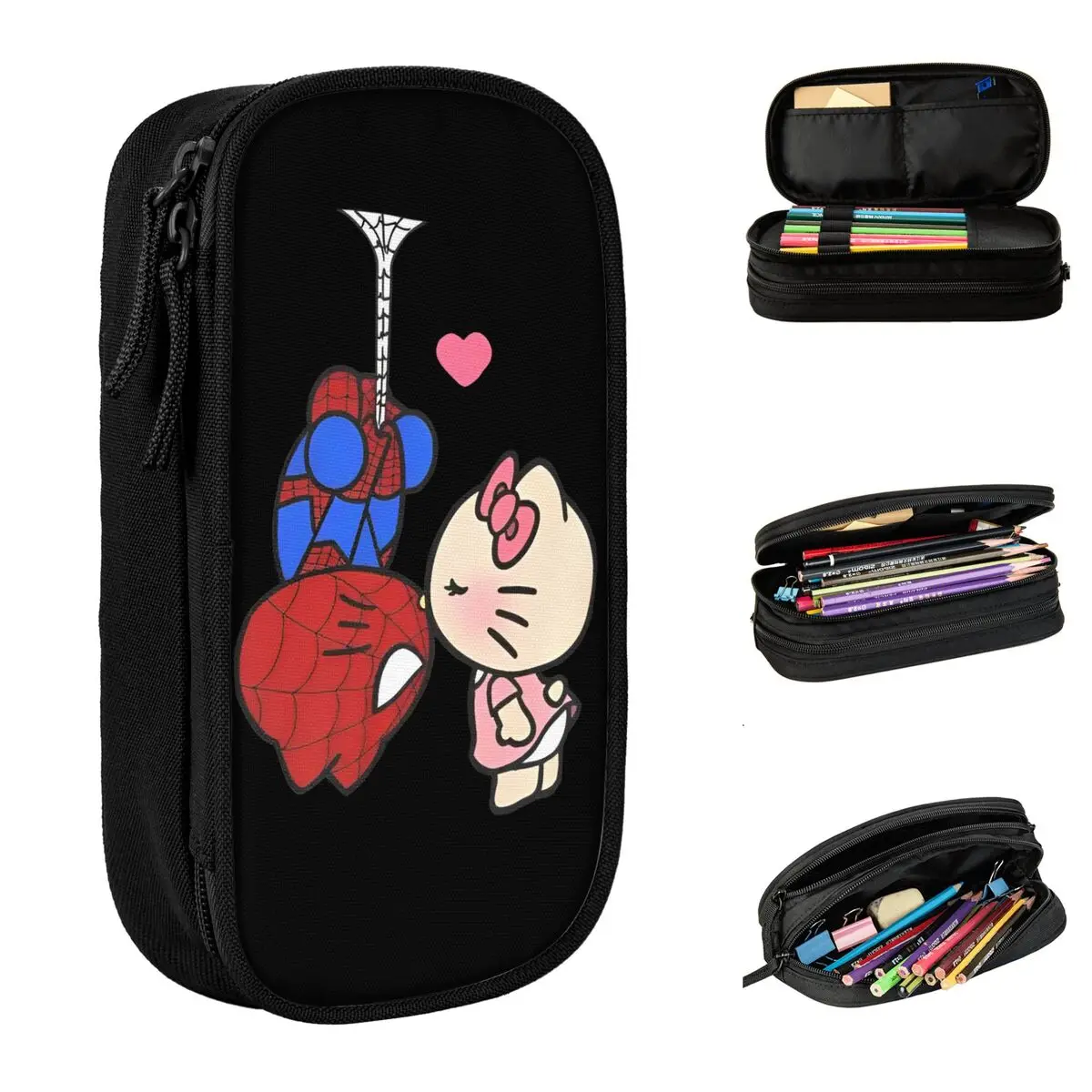

Retro Pencil Case Hello Kitty Cartoon Spiderman Pencil Box Kawaii School Pencil Cases Boy Girl Canvas Printed School Stationery