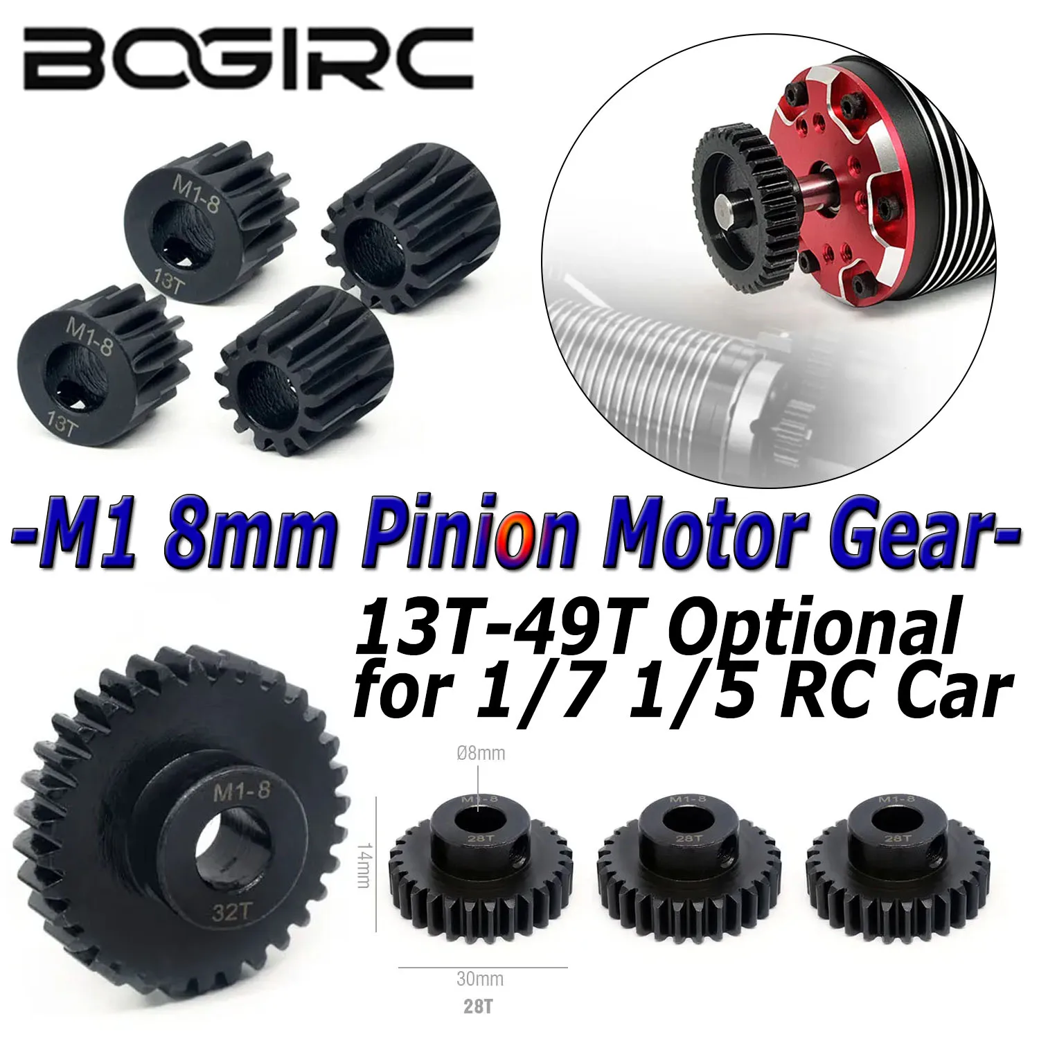 Engrenagem de Motor Pinion BOGIRC 13T 14T 15T 16T-20T 20T-25T 26T-30T 31T-49T M1 8mm para Carros RC 1/5 1/7 4WD Outcast 8S EXBRC X-MAXX
