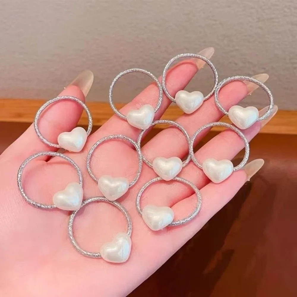 10pcs Gold White Children's Headband Set Heart Shaped Braided Elastic Hair Tie No Harm Ponytail Holder Hairband Hair Ring Set