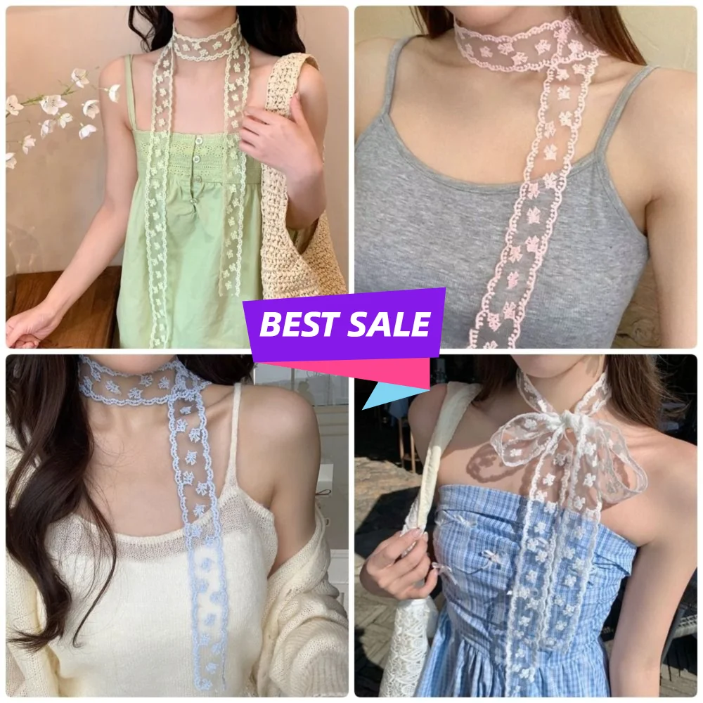 

1Pcs New Long Ribbon Head Scarf Lace Embroidery Hair Scarf White 160cm Bowknot Hairband Kerchief for Women