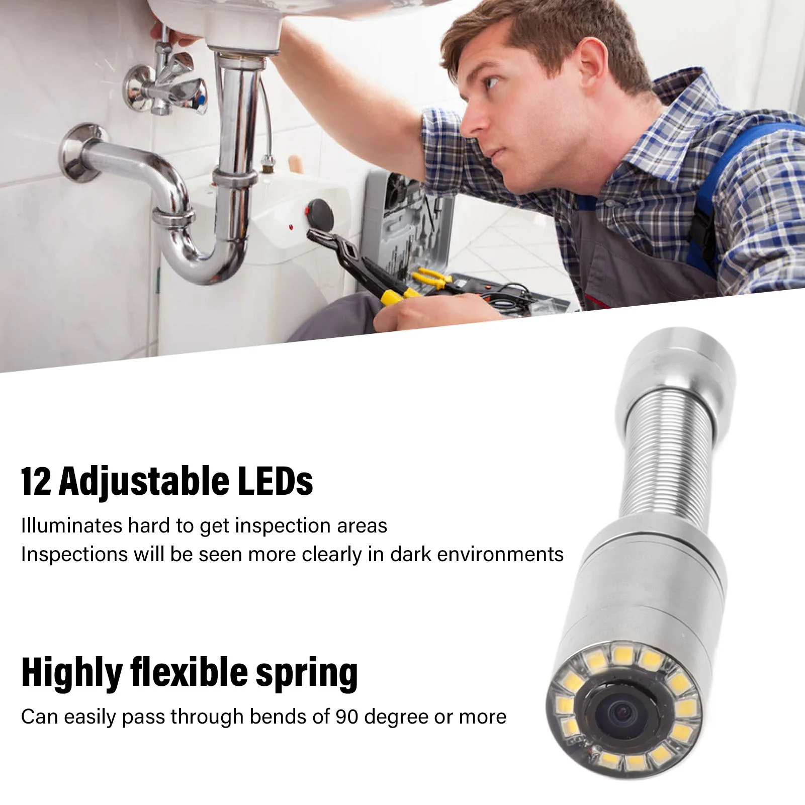23mm Sewer Inspection Camera Head Professional IP68 Waterproof Pipe Drain Endoscope Camera Accessory with 12 LED Lights