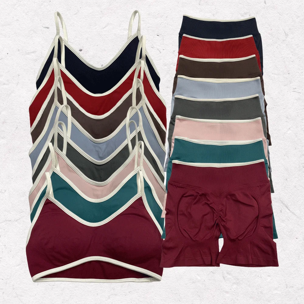 

Two-piece Set 2025 Fashion Sports New Seamless Tight Contrasting Bra Slim and Thin Gym Women's Yoga Clothes Bra Shorts