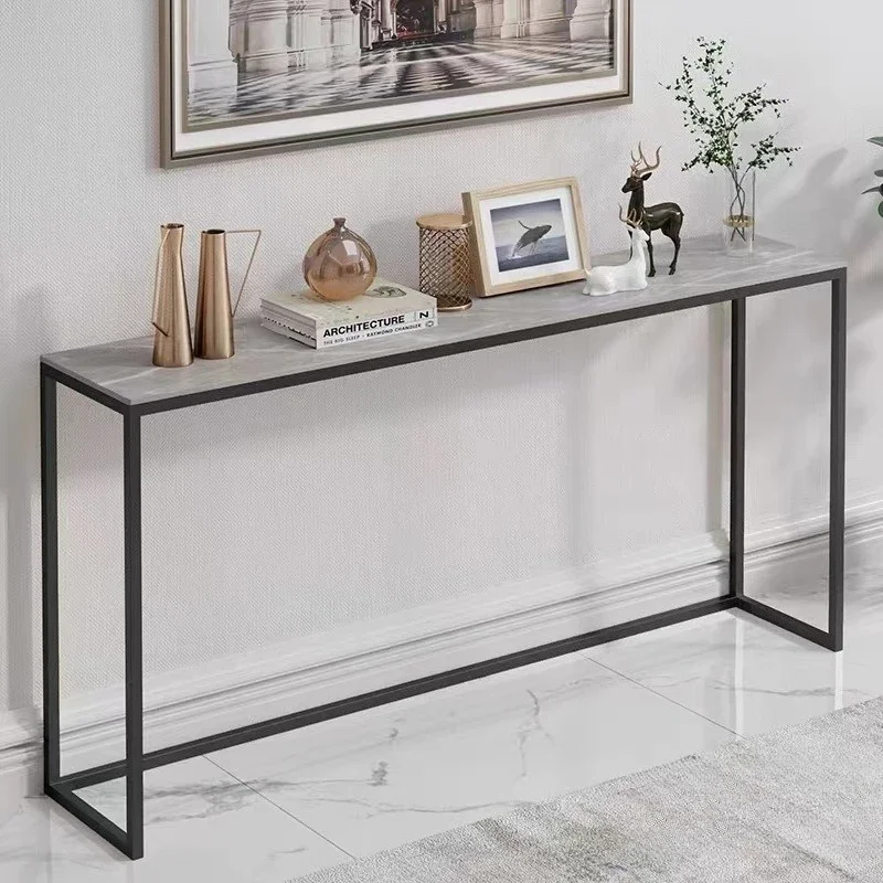 Rock slab Xuanguan table, side table against the wall, narrow strip case, radiator rack behind the sofa