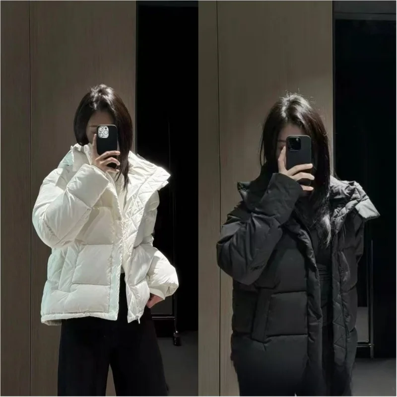 Lulu Original Label Wunder Puff Damen-Kurz-Daunenjacke mit Kapuze, Gänsedaunen, Winter-Oberbekleidung, fünf Gitter, lässiger Stil