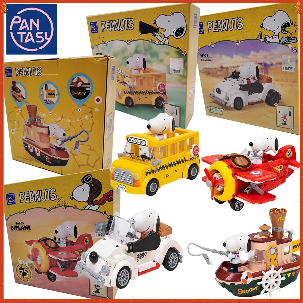 

New Original PANTASY Snoopy Where To Go Series Assemble Building Blocks Cartoon Unique Design Model Decoration Toys Kids Gifts