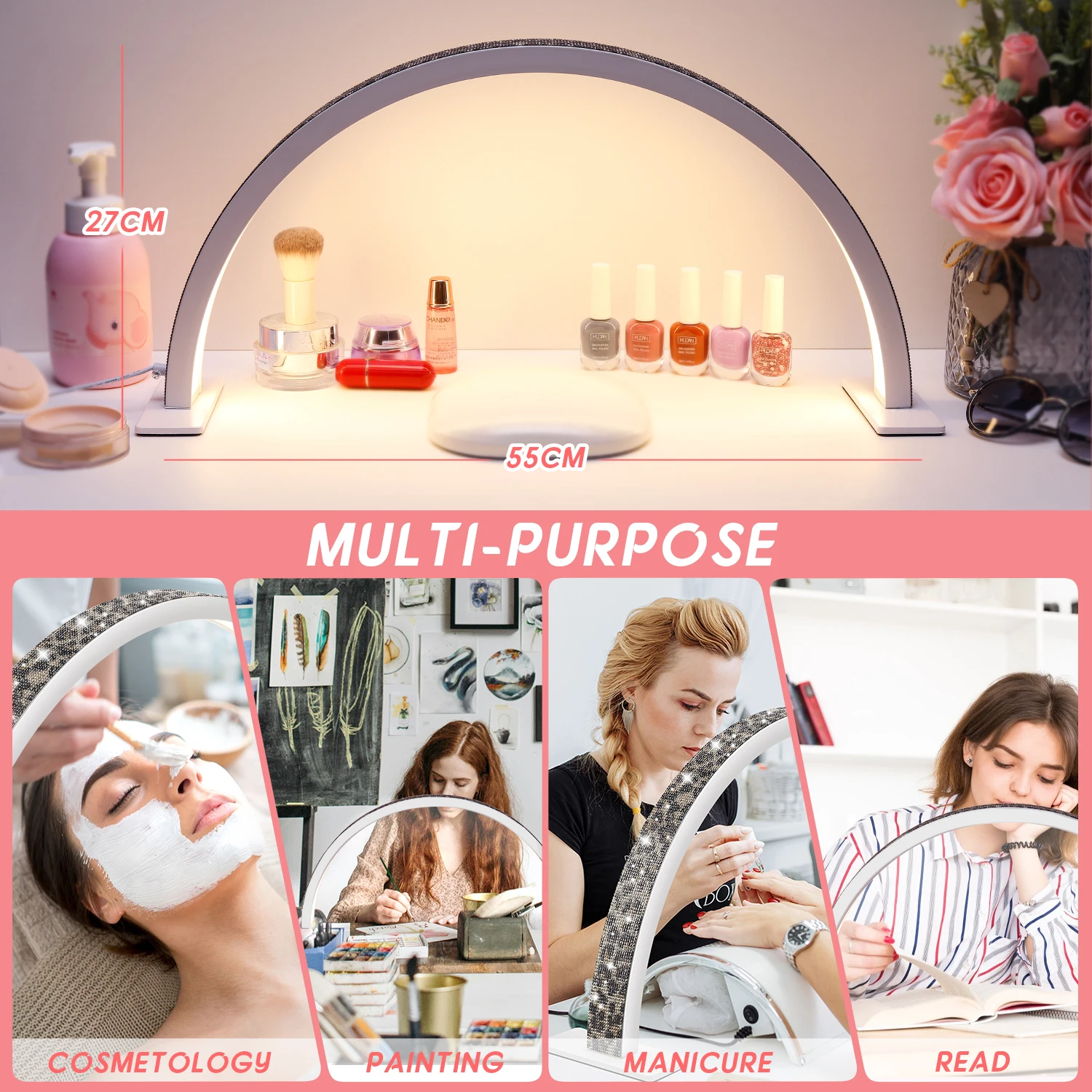 Luipaardprint Strass Halve Maan Nagellamp LED Tafelgellamp Bureau Manicure Licht voor Nagelschoonheidssalons