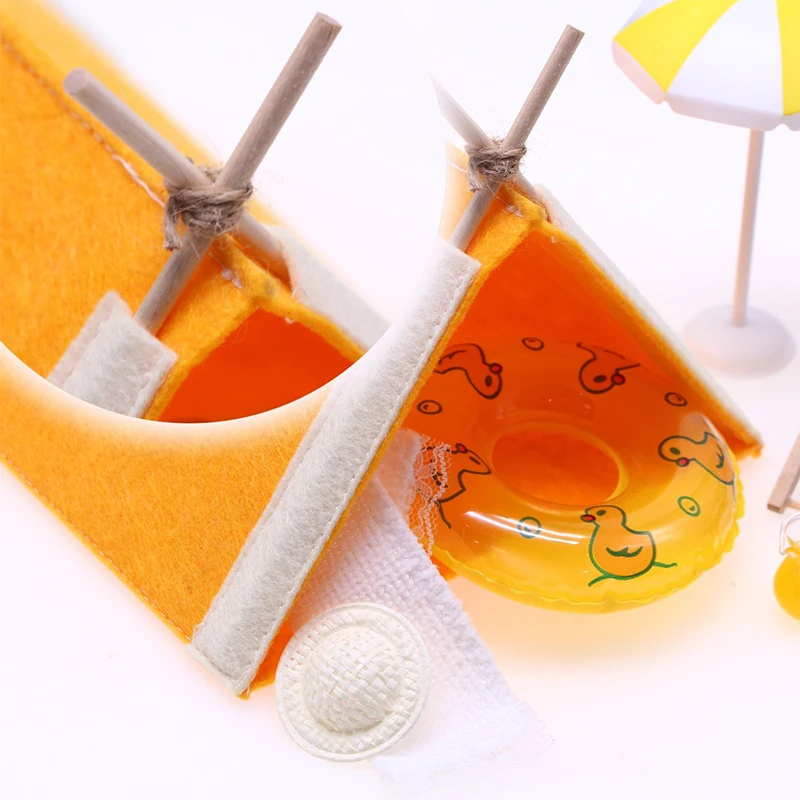 Mini conjunto de barraca de acampamento de verão, casa de bonecas, simulação de cena de praia, decoração para crianças, brinquedos de simulação