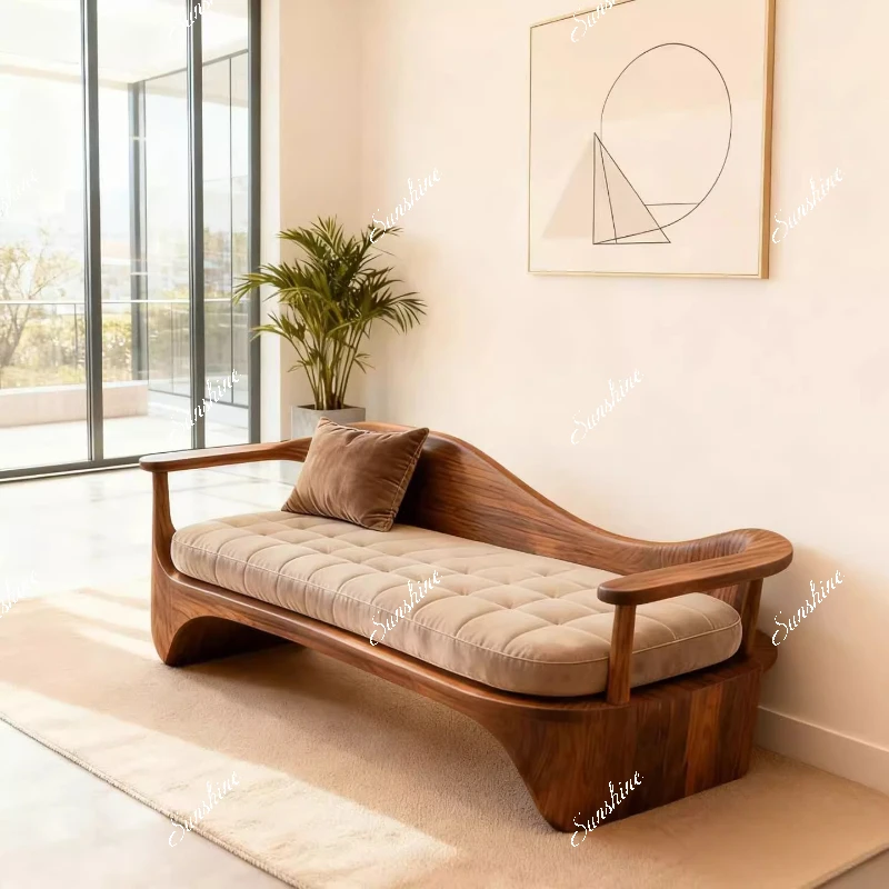 

Black walnut, chaise longue chair, solid wood, small apartment sofa in the living room, simple and modern