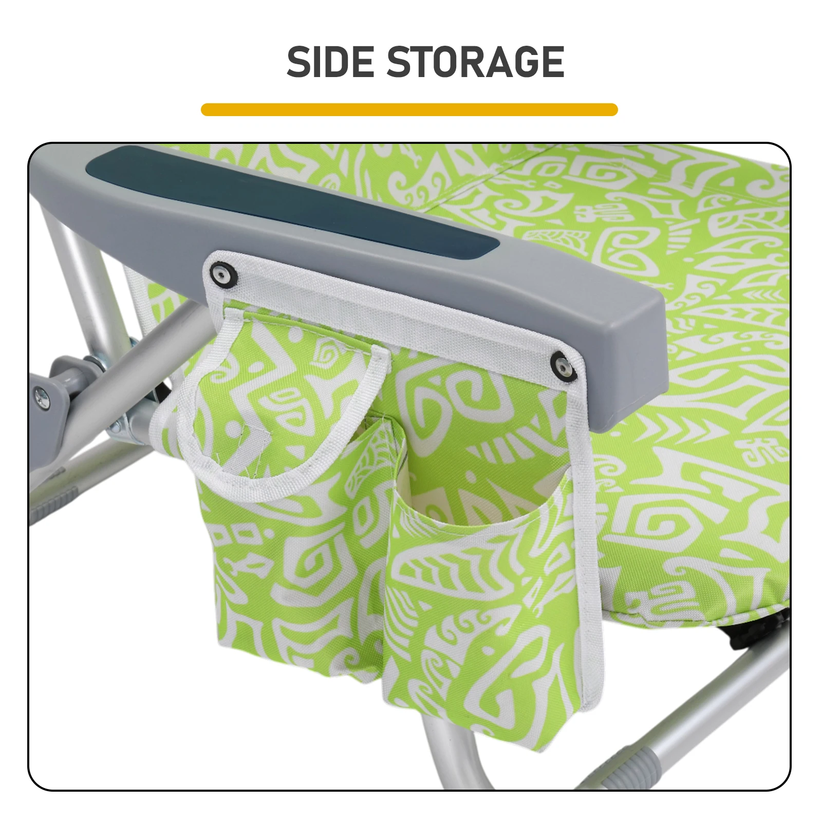 

1Pcs seat height 15in yellow tribal pattern, can lie flat, aluminum beach chair, with headrest, double shoulder strap,
