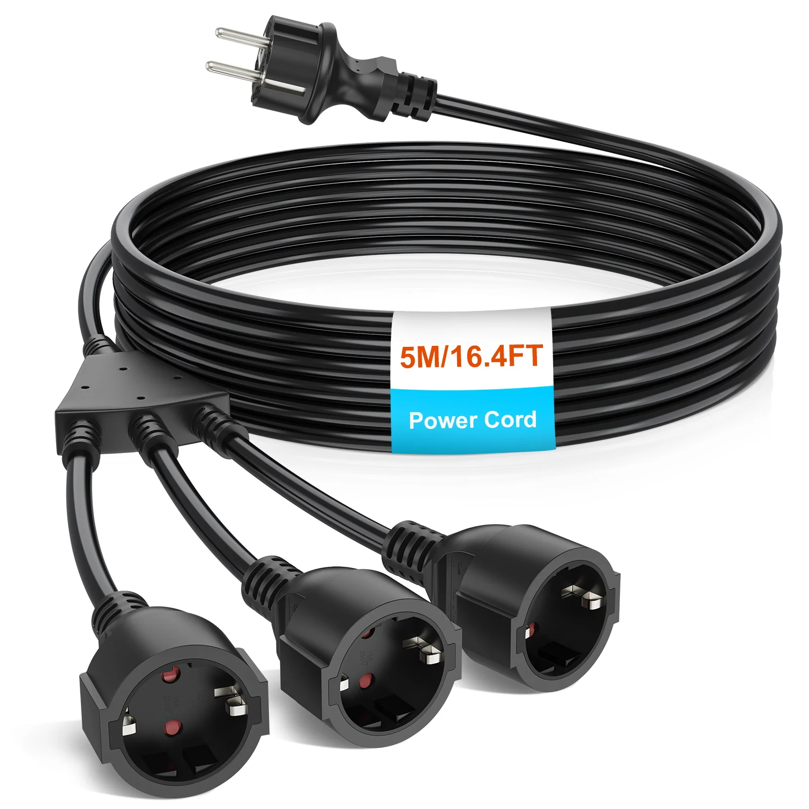 Eu Pull Ring Plug Extension Cord Expansion Socket 4000W 16A 250V IP44 Waterproof Suitable for Bathroom/Kitchen/Living Room Black