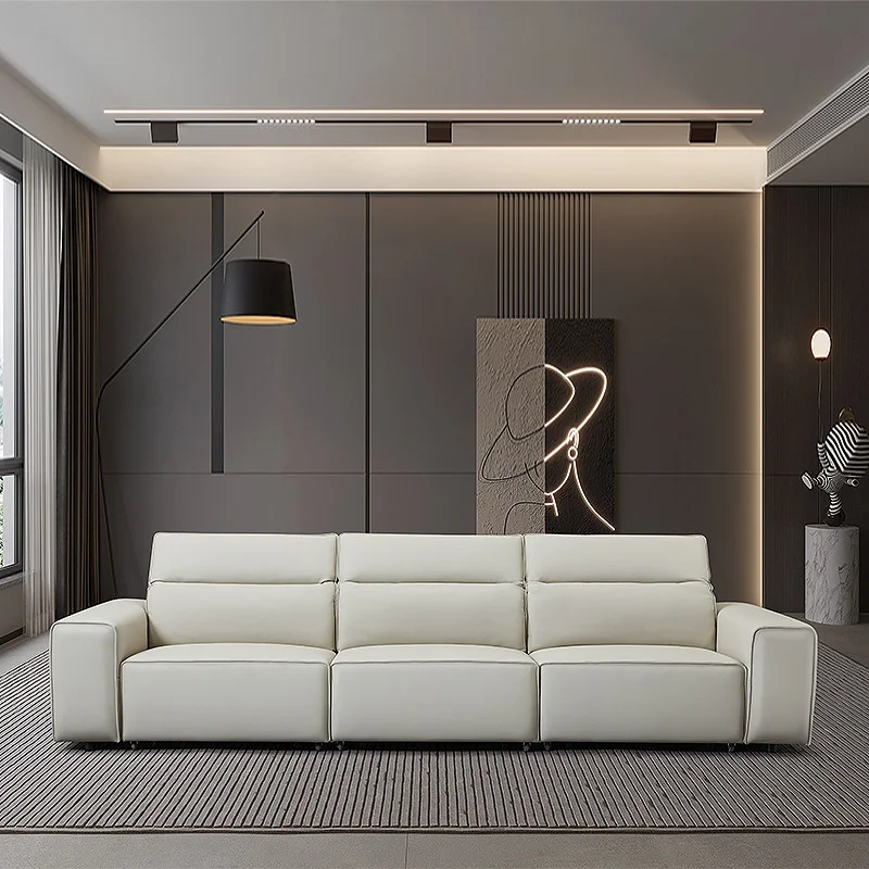 h*-Italian Minimalist Genuine Leather Modular Functional One Seat Sofa Straight-line Design Small Living Rooms Electrically Sofa