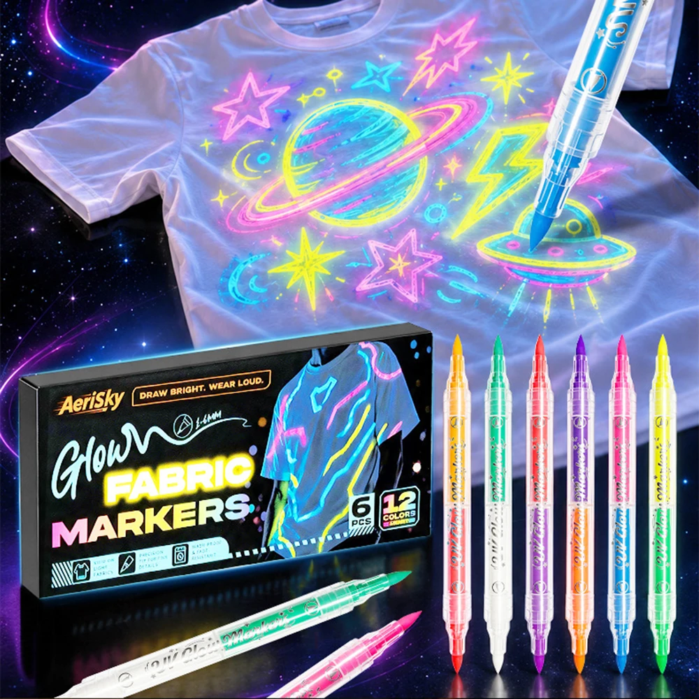 12‑Color Neon Fluorescent Painting Pen,UV Reactive Drawing Markers,easy To Color Art Pen Halloween Costume Party DIY Painting