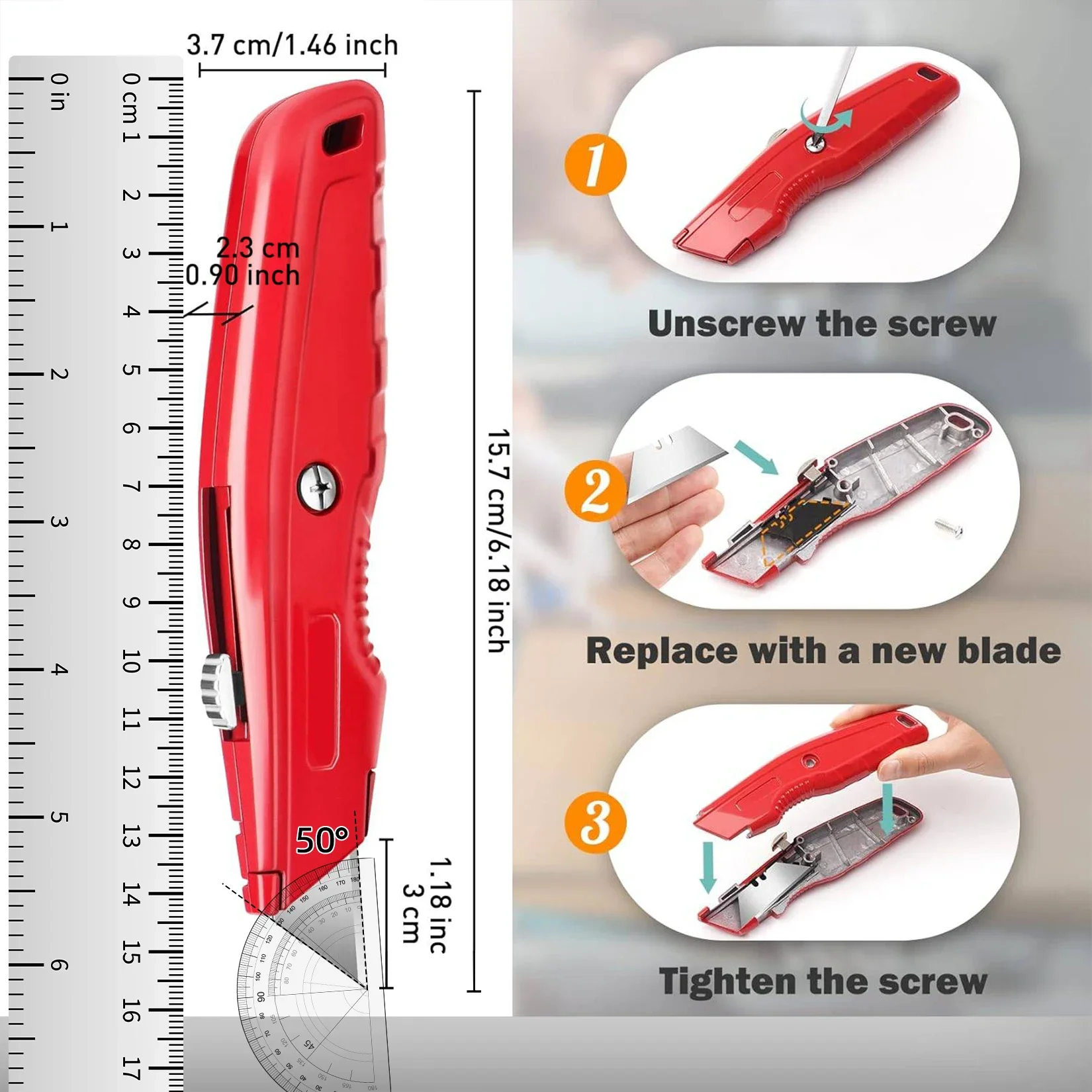 1-Pack Utility Knife Box Cutter with 3-Position Button, Box Cutter with 10 Blades, Retractable Utility Knife