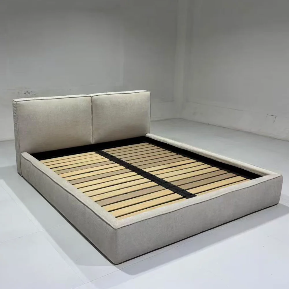 

fgHigh Quality Cloth Upholstered Bed Frame Wooden Platform Modern Minimalist King Queen Size Luxury Bedroom Furniture%
