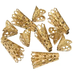 20pcs Stainless Steel Hollow Flower Filigree Long Cone End Beads Cap Conectors for DIY Jewelry Making Supplies Accessories Bulk