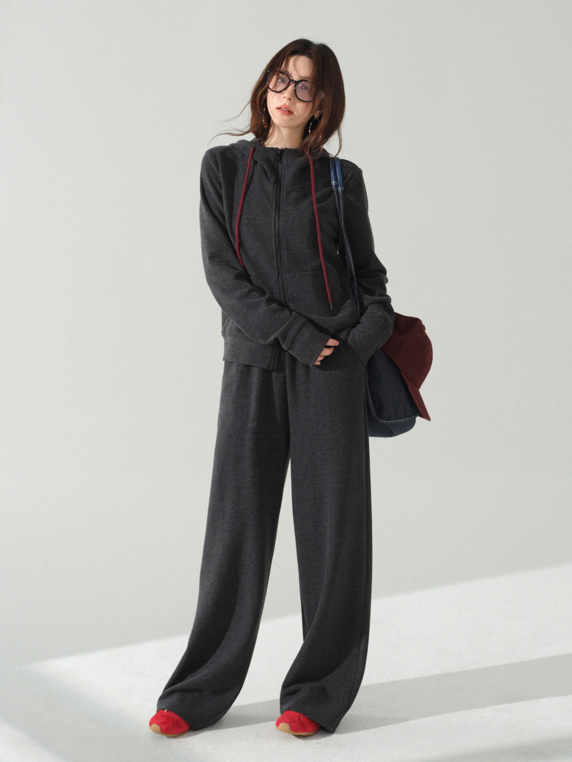 Two Piece Tracksuit Set Casual Zip Up Hoodie and Elastic Waist Wide Leg Pants Women Soft Stretchy Sportswear Outfit for Daily