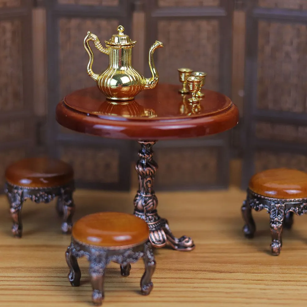 

1Set Miniature Wooden Round Table Oval Chair Dollhouse Furniture Accessories Mini Side Table Stools Decoration