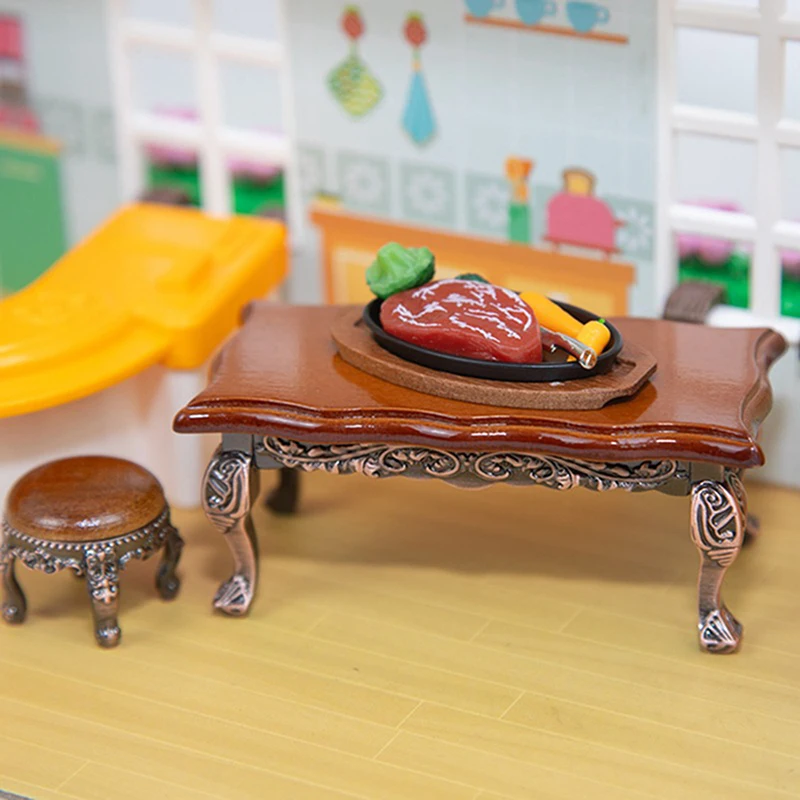 Miniature Items Dolls Food Miniature Simulation Mini Red Wine Steak Set Model Toys For 1/12 Dollhouse Kitchen Decor Accessiries