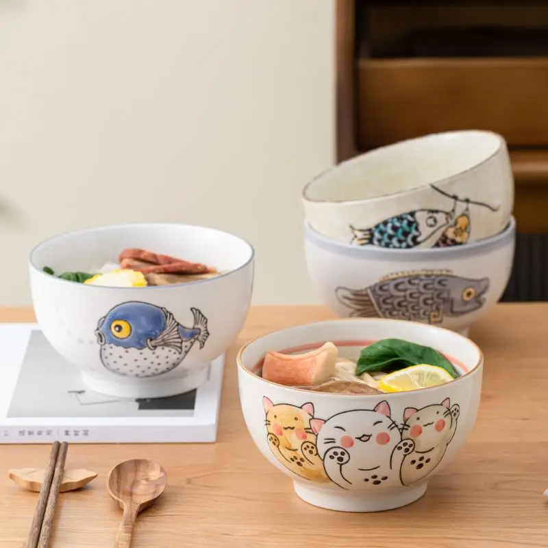 Rice bowl Rice bowl family dinner ceramic Japanese cartoon cute noodle bowl good-looking tall bowl 1PC