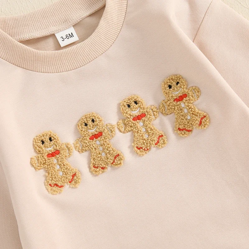 Infant Baby Girls Boys Sweatshirts Rompers Gingerbread Embroidery Long Sleeve Christmas Jumpsuits Newborn Clothes