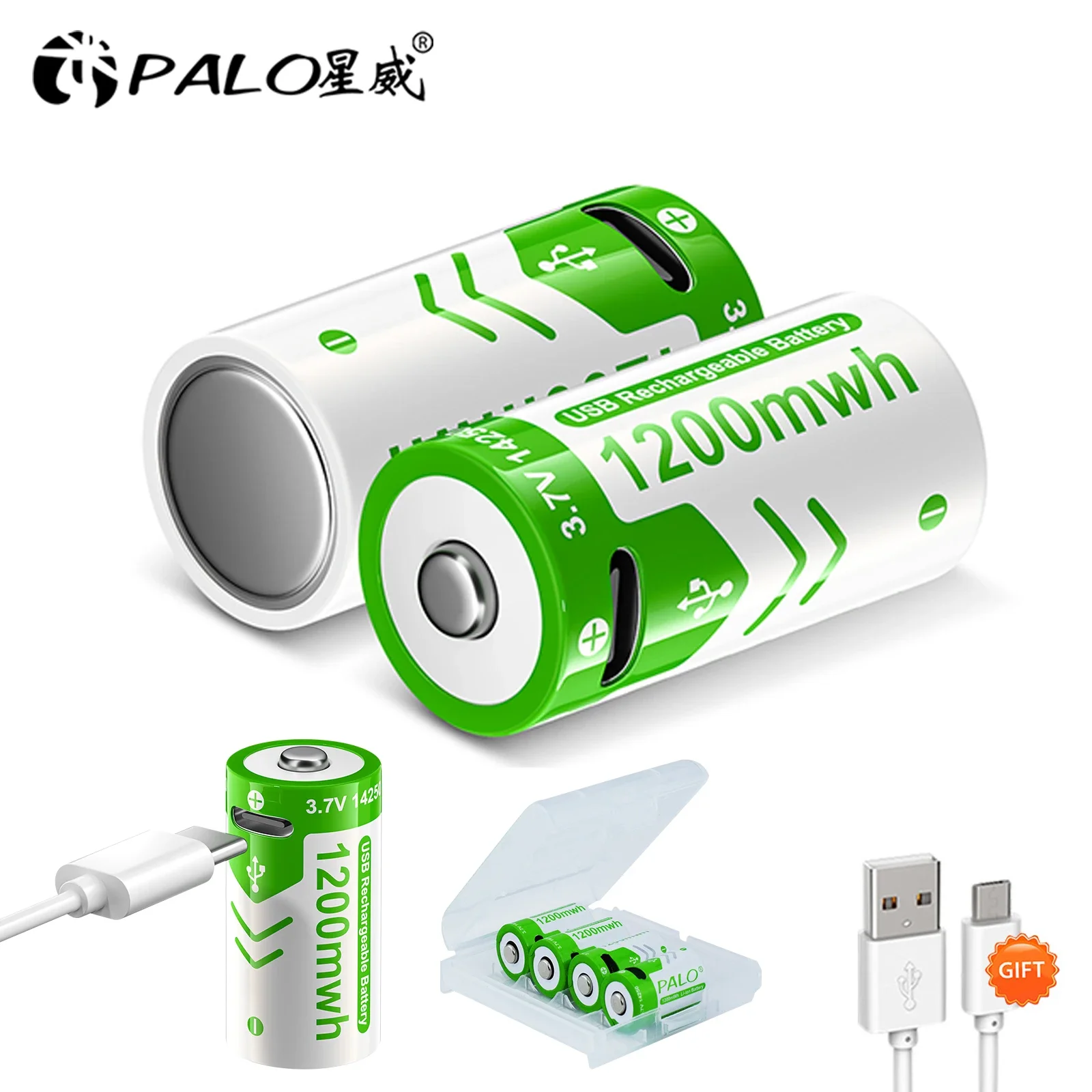 PALO 3.7V ICR14250 14250 Lithium Battery 1200mWh 14250 Li-ion Rechargeable Batteries For LED Flashlight Laser Pen Gas Meter