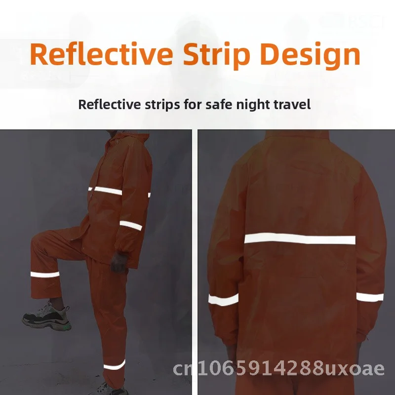 

Adult Thick Oxford Cloth Raincoat Set Greening Workers Signal Motorcycle Rain Pants Two-Piece Waterproof Hiking Rain Gear Orange