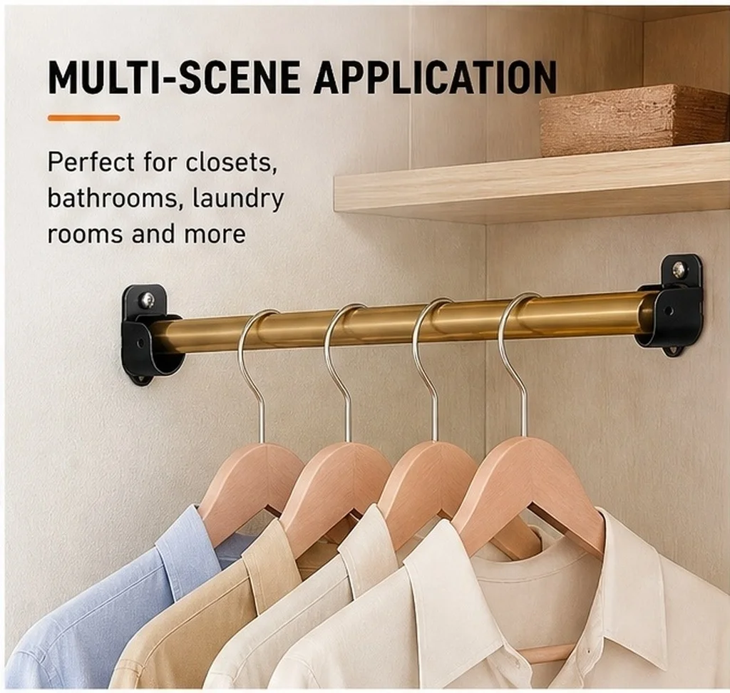4pcs Sturdy Iron U-Shaped Closet Rod Flange Socket Bracket for Wardrobe, Bathroom & Laundry Storage