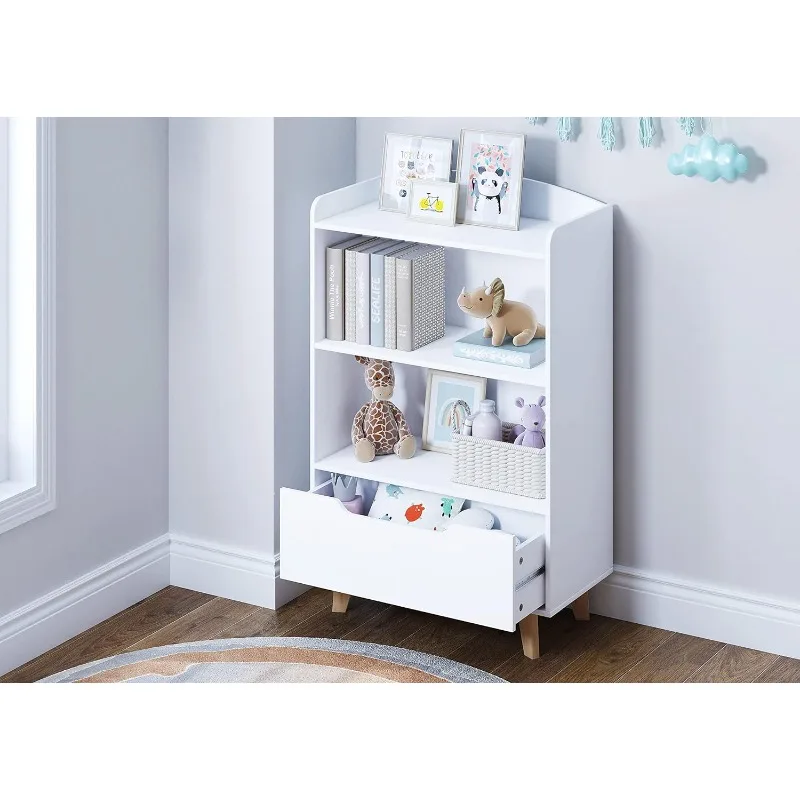 

Kids Bookshelf, Wood Kids Toy Storage Organizer, Children's Bookcases with Storage and Drawer for Playroom,Bedroom