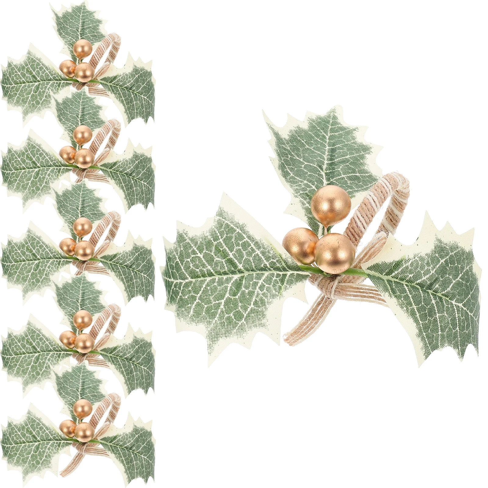 

6pcs Napkin Napkin Holder Christmas Party Decor Table Decor Berry Leaf Design Serviette Bands For Dining Party