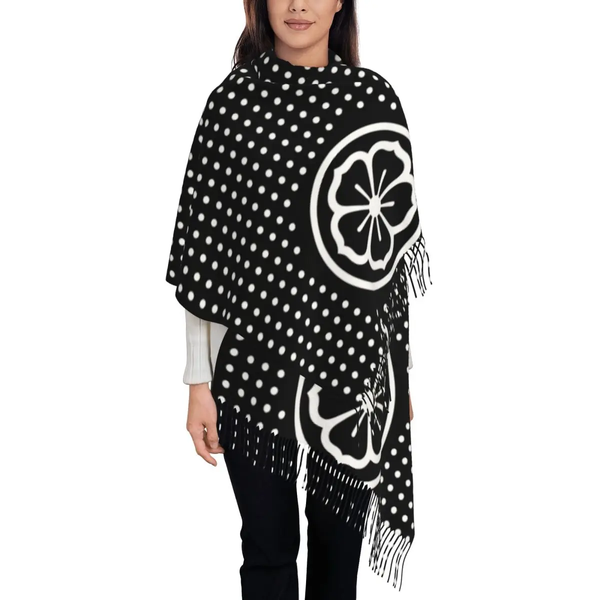 

Женский шарф с кисточками, каратэ Мияги ЛаРуссо, цветок лотоса, длинная зимне-осенняя шаль и накидка, подарки, кашемировый шарф