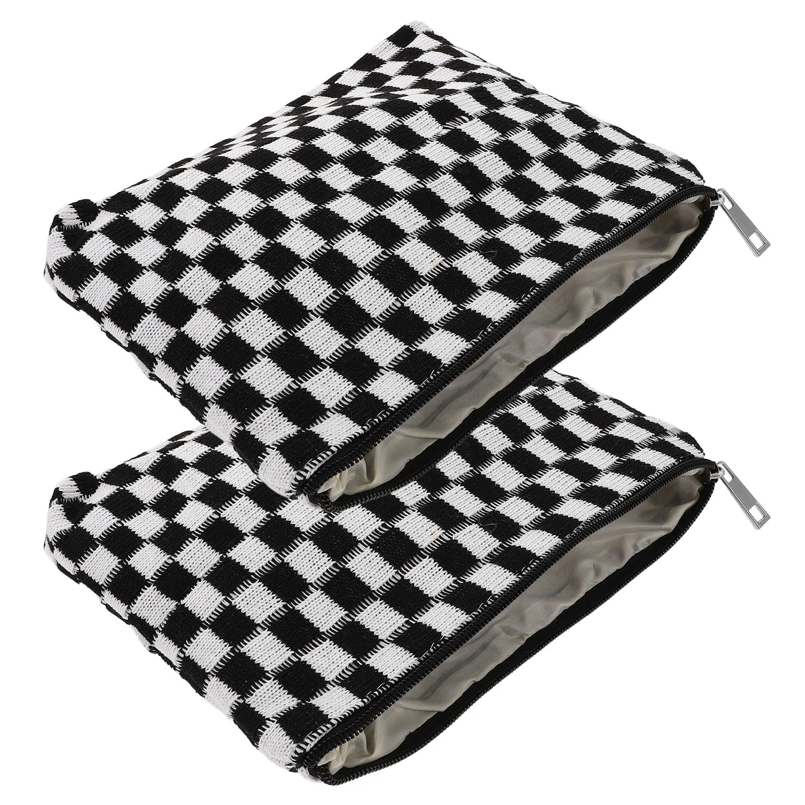 

2Pcs Checkered Makeup Organizer Bag Knitted Large Capacity Travel Toiletry Storage Pouch Zipper Bag for