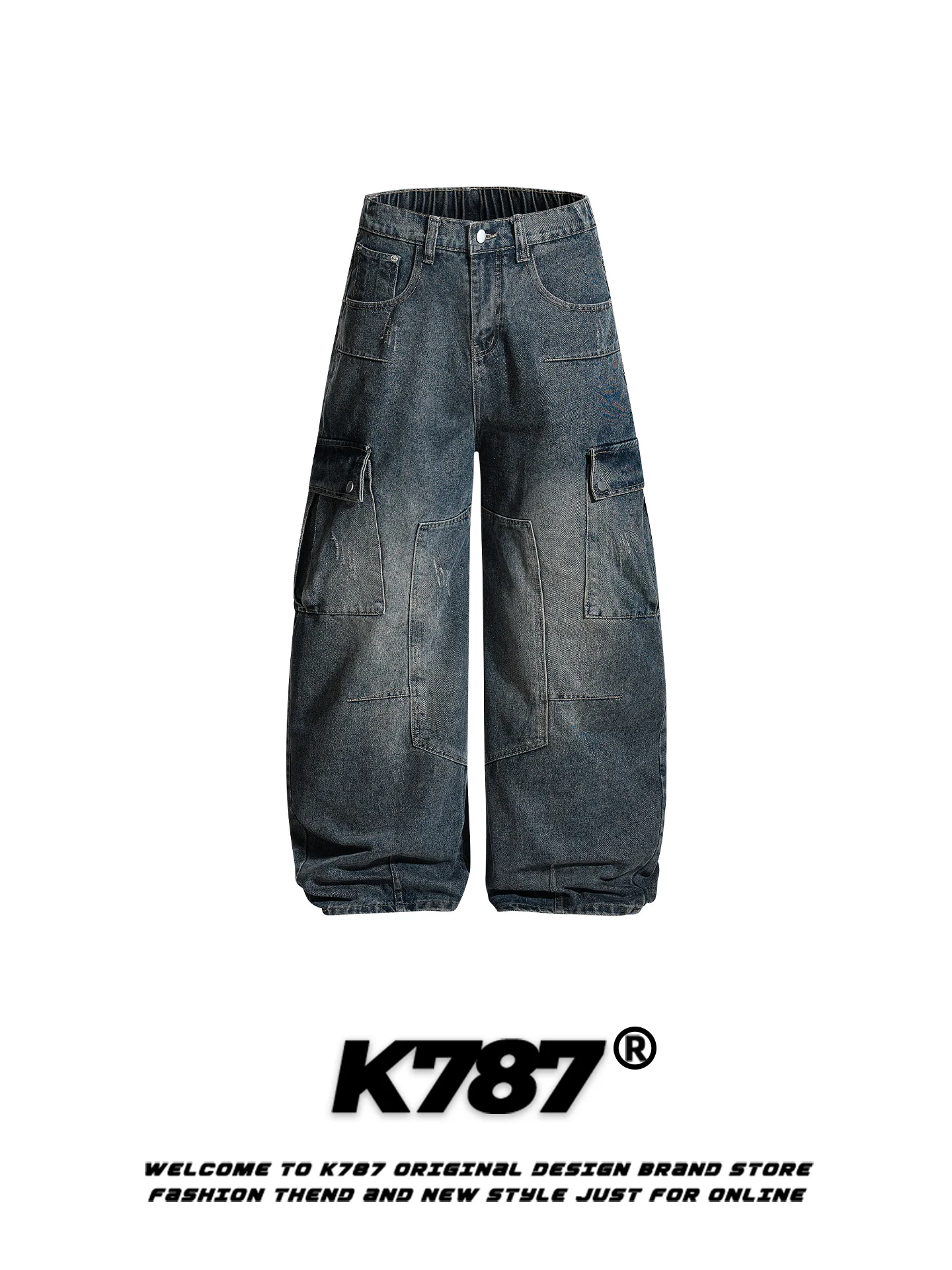 

Джинсы K787 в американском ретро-стиле с множеством карманов, деконструированные, свободного кроя, широкие, удлиненные, унисекс