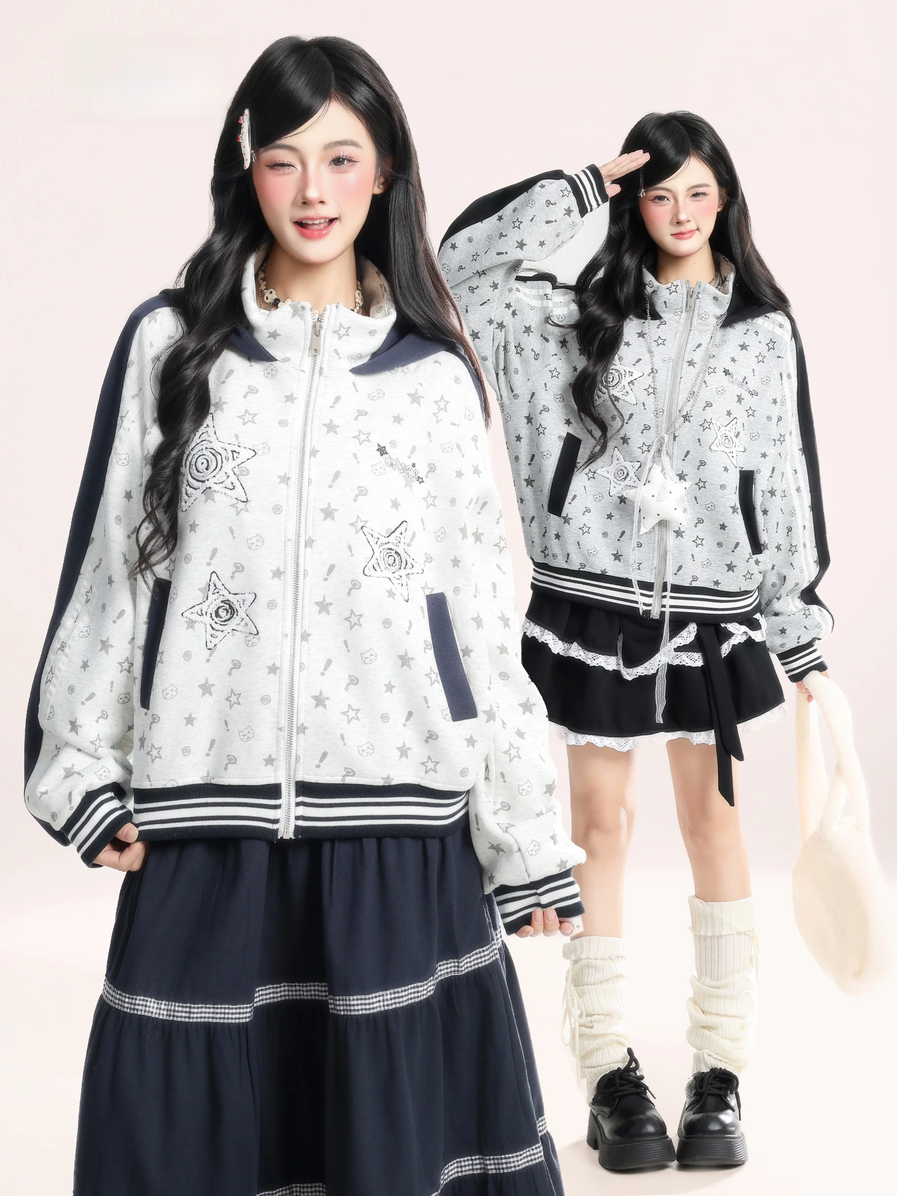 

Американская ретро-куртка с принтом звезд и цветовыми блоками, женская свободная универсальная весенняя куртка-бомбер, топ для повседневной носки