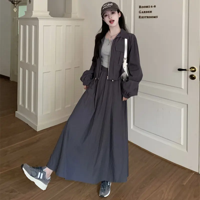 Large Size New Fashion Versatile Temperament Short Jacket Stylish Waist Slimming Half Skirt Two-piece Set