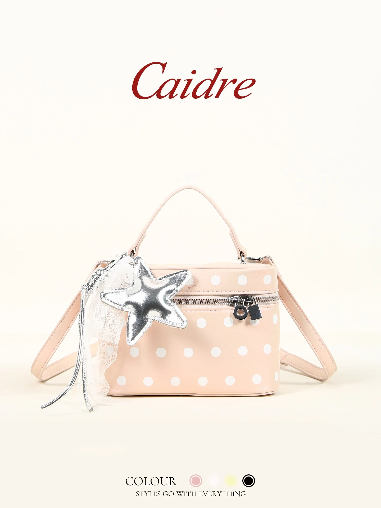 

Caidre Polka Dot Handbag Women's Commuter Shoulder Crossbody Bag Soft Handle Medium Hardness Polyester Zipper Closure