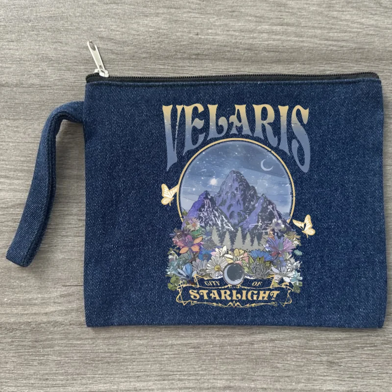 ACOTAR Velaris City of Starlight The Night Court Bolsa de armazenamento de lona multifuncional Bolsa de cosméticos jeans com zíper para estudantes DIY