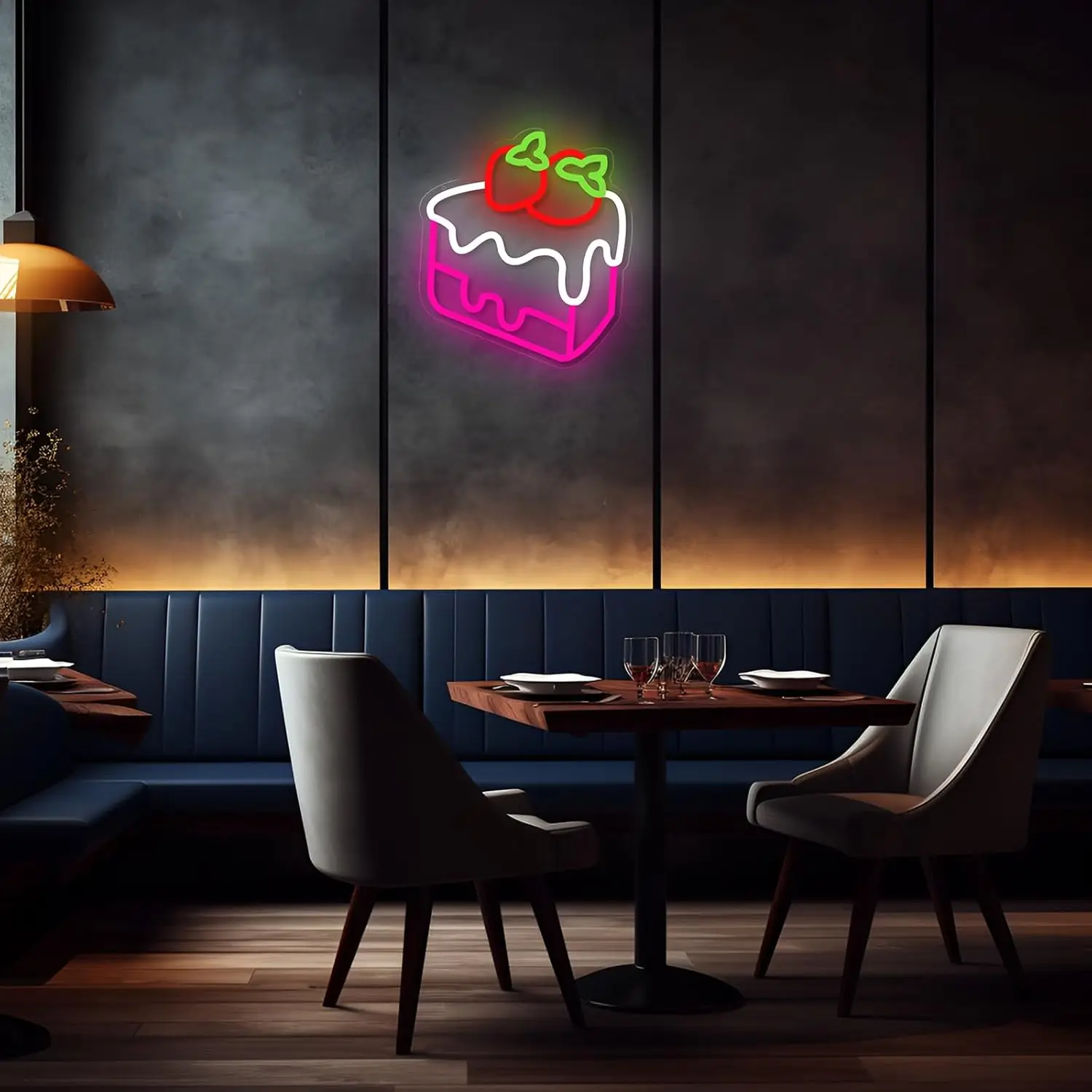 Strawberry Cake Neon Sign Dimmable Neon Lights for Restaurant Cafe Shop Home Kitchen Decor Aesthetics Draw Birthday Gifts