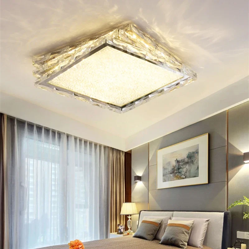 NEW Nordic Gold New Light Luxury Crystal Ceiling Lamp For Bedroom Hotel Office Living Room Led Square Chrome Indoor Lighting