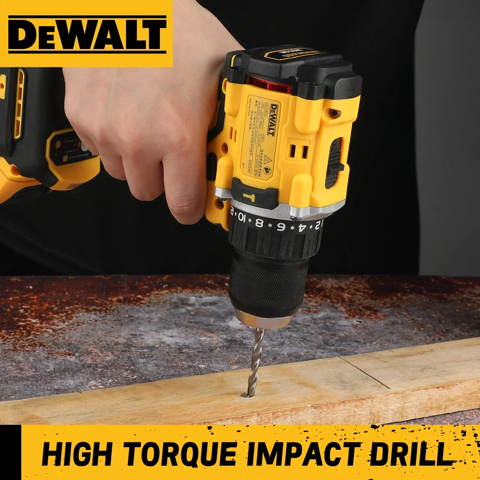 DEWALT DCD805 20V Brushless Cordless Impact Drill 10mm Self-lock Chuck 34000BPM Multi-scene Workshop Household Power Toolstool image 6