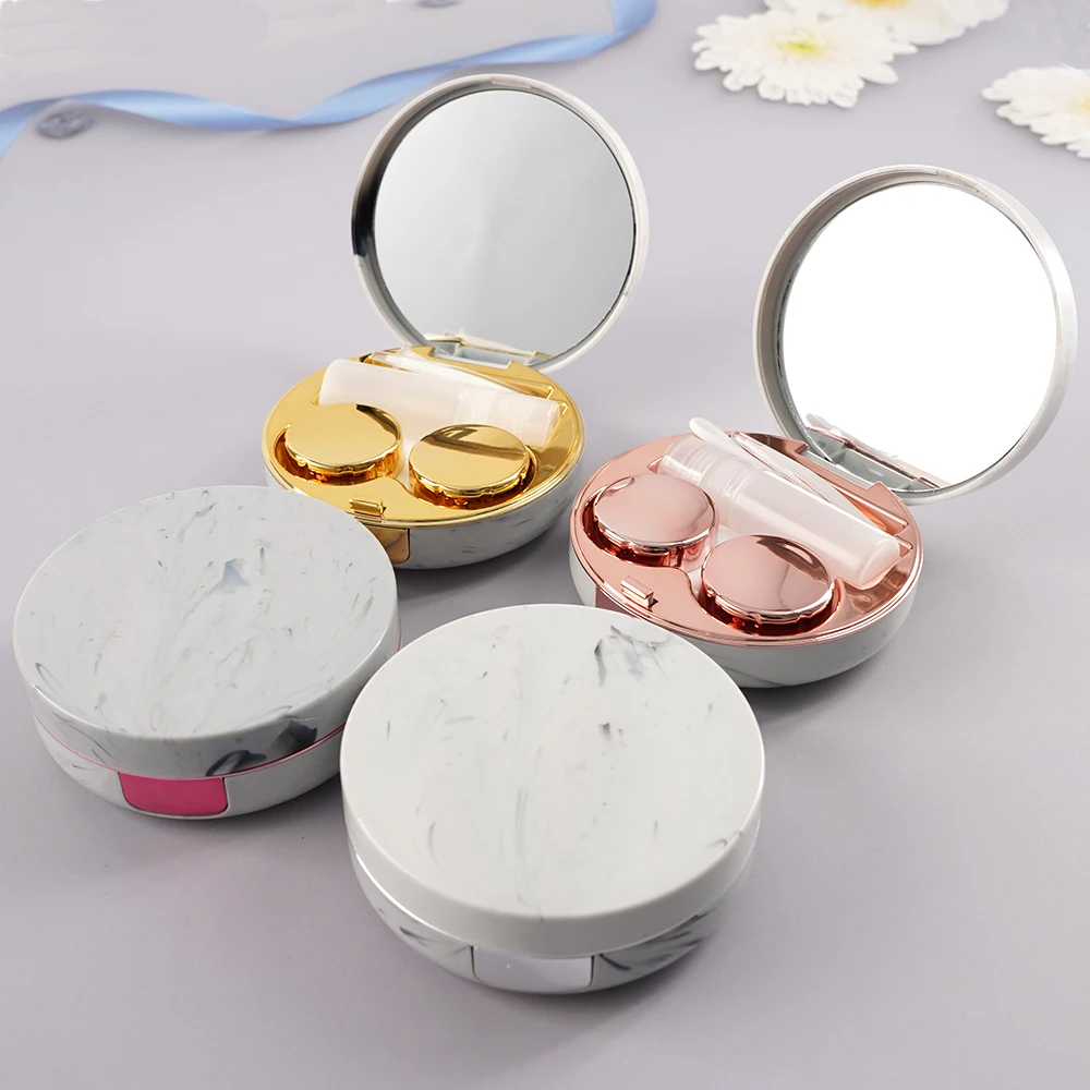 1Pcs Eyes Care Container Cute Round Lens Case Mirror Travel Glasses Lenses Fashion Classic Box Kit Holder Marble Contact